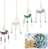 SUNNYCLUE 1 Box DIY 4 Sets Suncatcher Making Kits Sun Catchers Kit Moon Suncatchers Amethyst Kyanite Green Aventurine Opalite Chip Beads Hanging Sun Catcher for Windows Home Garden Party Wedding Decor