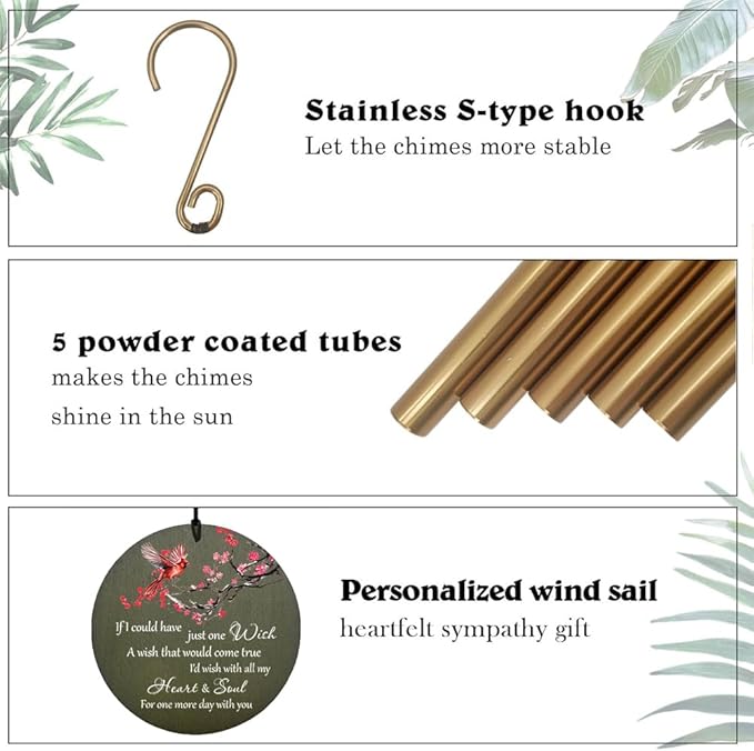 Personalized Cardinal Wind Chimes, 36inch Memorial Wind Chimes, in Loving Memory of Dad/Mom, Custom Sympathy Mourn Gifts, Condolences Wind Chime Outdoor (Produced in USA)