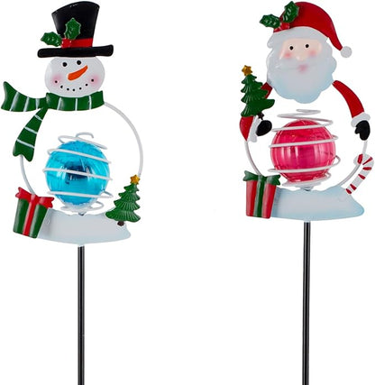 Christmas Solar Garden Lights, 27" H Snowman & Santa Claus Solar Stake Light, 2 Pack Outdoor Statues Figurine Lights for Xmas Holiday Lawn Patio Yard Decoration