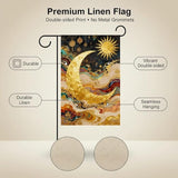 Sun and Moon Garden Flag for Outdoor Decor, Double Sided Seasonal Yard Flag with Golden Celestial Design, 12x18 Inch, Pole Not Included