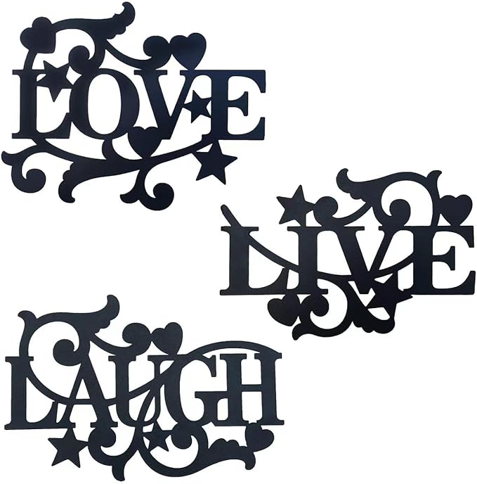 Manortang Metal Wall Decor LOVE LIVE LAUGH Kitchen Wall Art Decor, Matte Black Silhouette Wall Hanging Decoration Sign Wall Valentine for Living Room Bedroom Kitchen Indoor Decoration, Set of 3