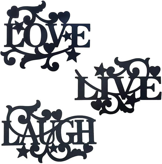 Manortang Metal Wall Decor LOVE LIVE LAUGH Kitchen Wall Art Decor, Matte Black Silhouette Wall Hanging Decoration Sign Wall Valentine for Living Room Bedroom Kitchen Indoor Decoration, Set of 3