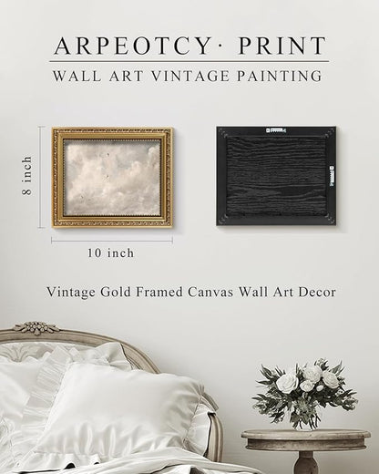 ARPEOTCY Vintage Gold Framed Wall Art, Classic Sky Clouds Study Paintings, 8x10 inch Small Aesthetic Canvas Prints Artwork with Frame, Victorian Wall Decor for Living Room Bathroom Bedroom Shelf