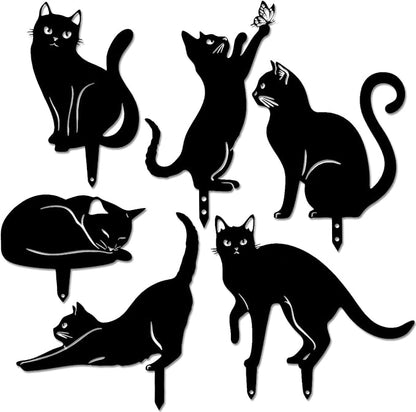 Tandefio 6 Pack Black Cat Garden Stakes Metal Cat Silhouette Decorative Garden Statues for Yard Art Outdoor Decor for Patio Lawn Farmhouse Ornament Cats Lover Gifts Bird Repellent Scaring Pest(Large)