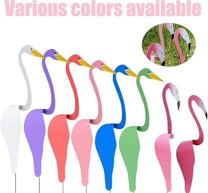 2 Pcs Florida Dancing Birds Garden Metal Art, Pink Flamingo Wind Spinner, Weather Resistant, Waterproof, Animal Theme, 38CM