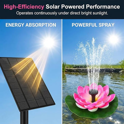 Bird Bath Fountains Solar Power for Outside, Small Solar Fountain for Bird Bath, Floating Lotus Solar Garden Fountain Pump Kit for Outdoors, Garden, Patio, Pond, Yard Decor (Purple, 6.1IN 2.5W)