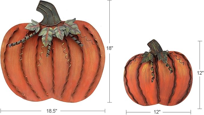 Linfevisi Metal Pumpkin Decor for Outside Standing Pumpkin Sign Flat Fall Porch Decor Yard Pumpkins Statue Outdoor Fall Decorations for Home Shelf Autumn Thanksgiving Halloween Garden Kitchen 2 Pack