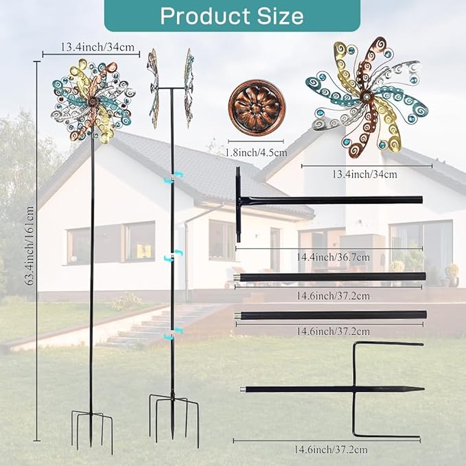 DREAMSOUL Colorful Wind Spinners Outdoor Metal Wind Spinner with Stake, 63.4" Kinetic Windmill for Yard Lawn Patio Decor
