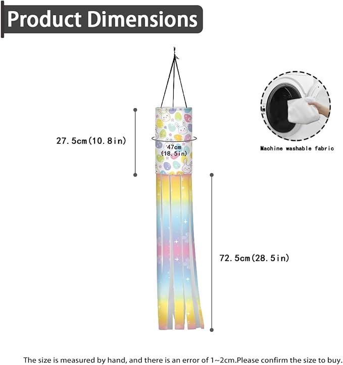 Jeiento Rainbow Bunny Colorful Eggs Windsock Set of 2 Happy Easter Day Windsock Flag Holiday Party Supplies Outdoor Hanging Decoration 40" Wind Socks for Farmhouse Lawn Yard Home Garden