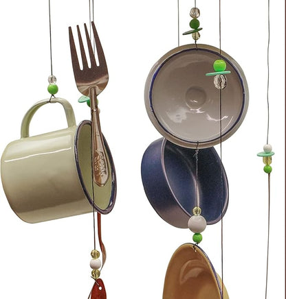 Treasure Gurus Camping Dish Pots Pans Outdoor Wind Chime Utensils Enamel Outside 3D Metal Yard Art