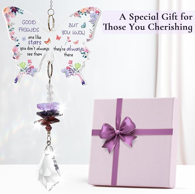 Funnli Best Friend Birthday Gifts for Women Crystal Suncatcher, Galentines Day Gifts for Friend Women Sister, Birthday Mothers Day Retirement for Friends Window Hangings Home Decoration