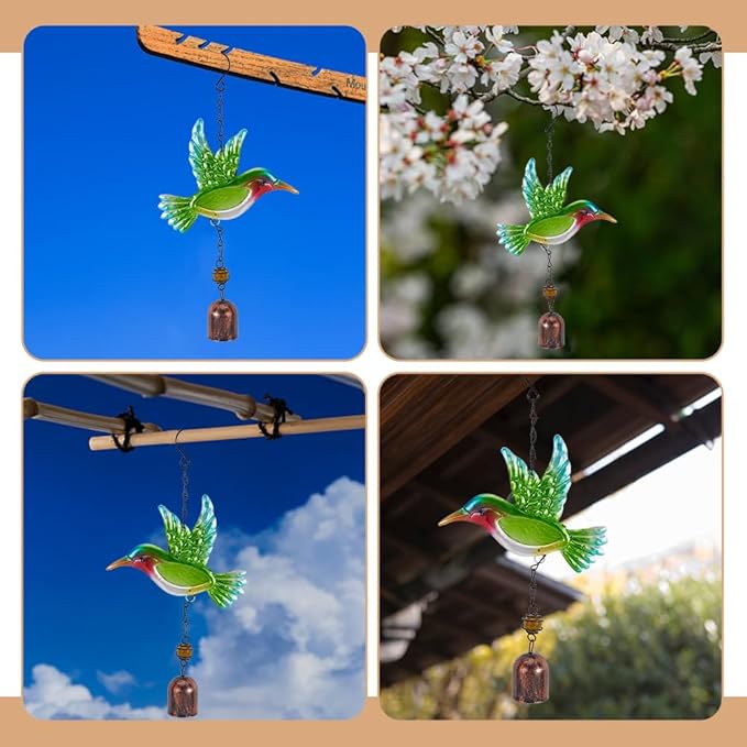 WADORN Metal Hummingbird Wind Chimes, Funny Birds Wind Bells Lucky Hummingbird Hanging Windchimes Garden Decorations for Indoor Outdoor Yard Patio Home Garden Balconies Ornament Housewarming Gifts