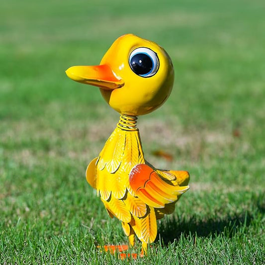 Metal Garden Statue Decor for Outside,Yellow Duck Garden Sculptures Lawn Ornaments Garden Yard Art for Backyard Patio Decoration