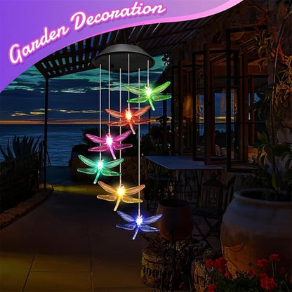 Solar Wind Chimes for Outside,Dragonfly Solar Hanging Lights Outdoor,Dragonfly Gifts for Women,Waterproof Outdoor Solar Powered Lights for Garden Patio Yard Home Decor