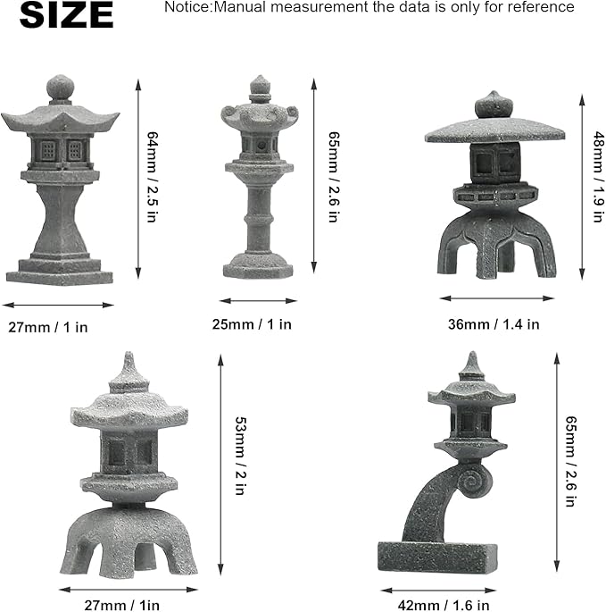 Miniature Japanese Lantern Decoration Mini Fairy Garden Decor Set Japanese Lantern for Micro Landscape Garden & Patio Yard Bonsai Decoration (5 Sandstone)