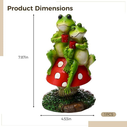 Frog Statue Couple Sitting on Mushroom Figurine, Hand-Painted Resin 7.87 in Garden Decor, Outdoor Garden Decor for Home, Patio, Lawn, Yard Decorations