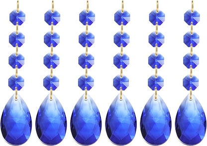 PATIKIL Teardrop Crystal Chandelier Pendants Beads, 6 Pack 120mm Length 38mm Chandelier Prisms Parts Ornaments Hanging Beads for DIY Arts Crafts Decoration, Blue