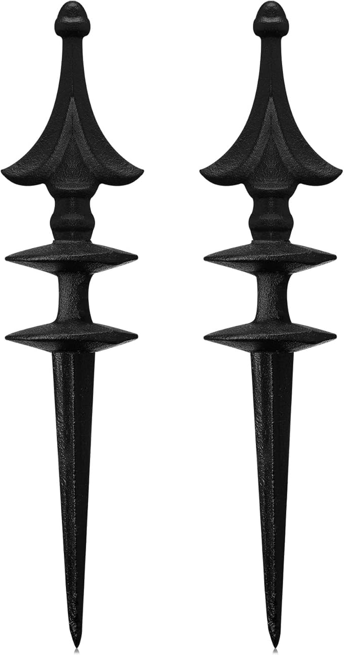 MorningRo 2 Pcs Garden Hose Guide Spike 12 Inch Heavy Duty Metal Hose Support Spike Aluminum Decorative Garden Stakes Protector to Keeps Flower Beds Plant Yard Lawn (Thatched Cranberries)
