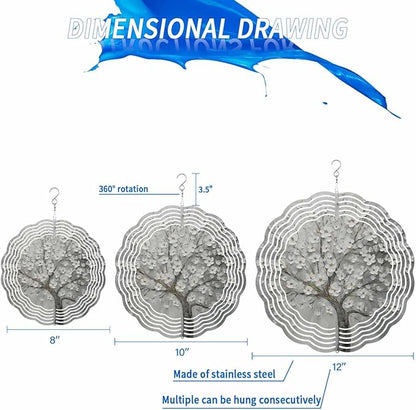 Stainless Steel Wind Spinner for Yard Garden Decoration, Oil Painting Flowers Pattern Round Wind Sculpture Spinner 3D Crafts Hanging Ornaments for Indoor Outdoor, 8 Inch
