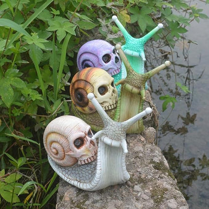 Garden Decor Statues Halloween Skull Snail Sculpture Gothic Home Decor Creative Resin Crafts Snail Ornaments,for Outdoor Landscape Decorations Home Creative Gifts,Green