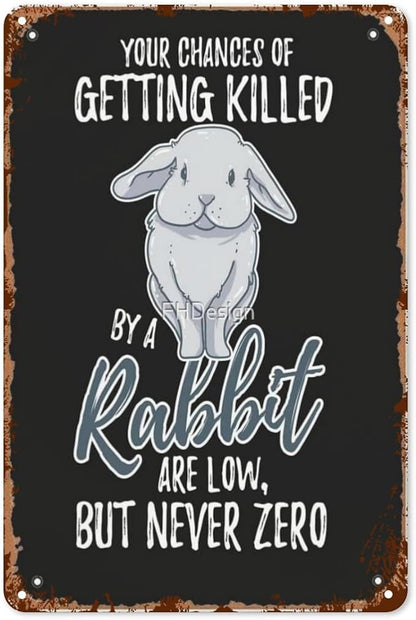 Retro Tin Metal Sign Killed By Rabbit Are Low But Never Zero Bunny 8x12 Inches Vintage Wall Decor for Home,Outdoor,Office,Yard,Kitchen,and Bathroom Funny and Motivational Quotes