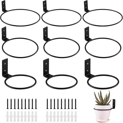 9-Pack 4/6/8 Inch Flower Pot Holder Ring Wall Mounted Metal Flower Pot Hangers Wall Hanger Bracket Rings Black Planter Bracket for Home, Garden, Indoor Outdoor Pots
