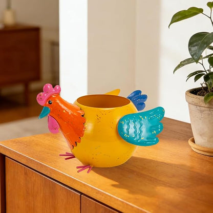 Oak & Lore Outdoor Metal Rooster Garden Statues, Colorful Chicken Garden Sculptures & Statues with Planters for Patio Lawn Backyard Decor