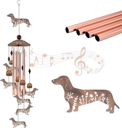 Dachshund Wind Chimes for Outside, Metal Wiener Dog Gifts for Women/Men, Doxie Mom Birthday Memorial Windchimes Outdoors, Funny Dog Lover Garden Decor for Patio Yard, Durable Pet Loss Sympathy Gift