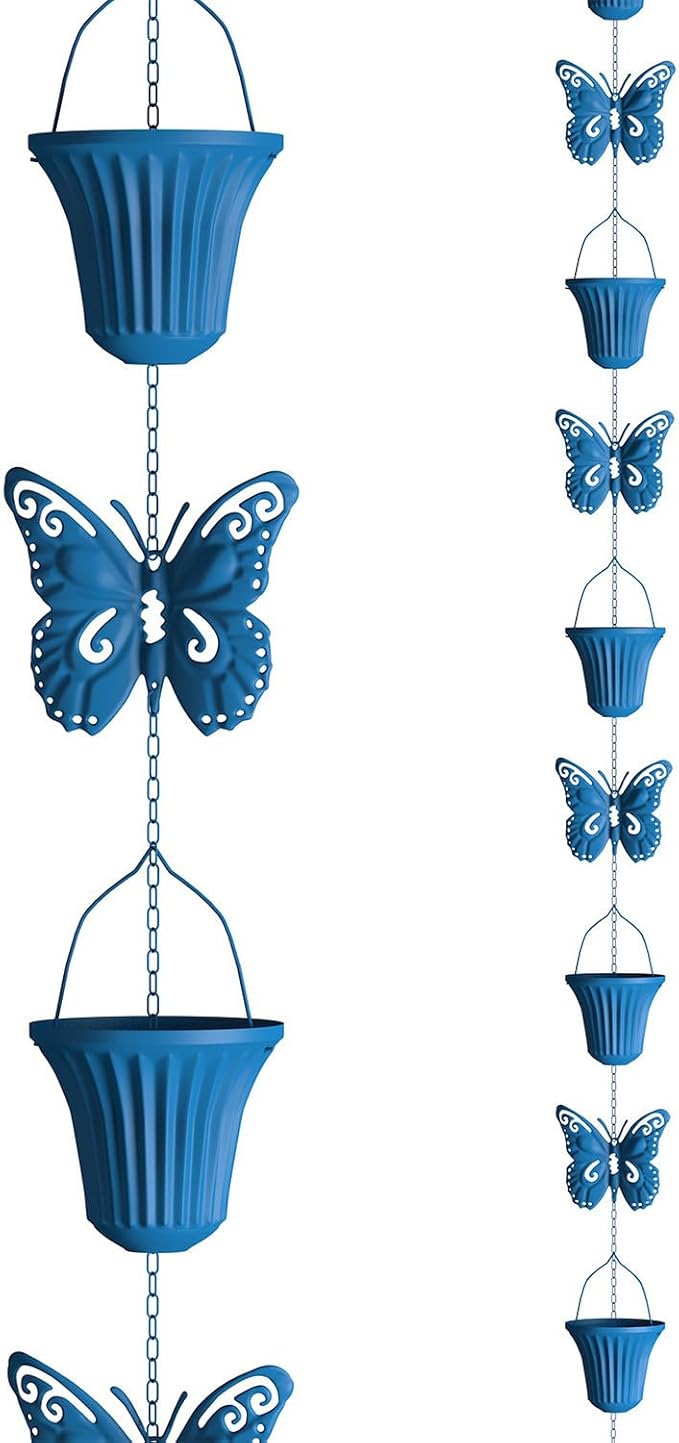 Rain Chains for Gutters Downspouts Outside-Decorative Rain Chain Metal Cups,Adjustable Hanging Rain Hutter Chain,Replacement for Downspout,Vintage Copper Rain Catcher butterfly-3m(10ft)