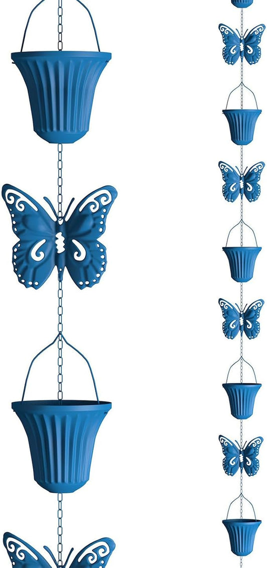 Rain Chains for Gutters Downspouts Outside-Decorative Rain Chain Metal Cups,Adjustable Hanging Rain Hutter Chain,Replacement for Downspout,Vintage Copper Rain Catcher butterfly-8m(26.3ft)