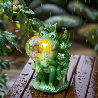 Solar Frog Blowing Bubble Garden Statue Light - Outdoor Waterproof Resin Figurine with Auto LED Glow for Patio & Yard Decor