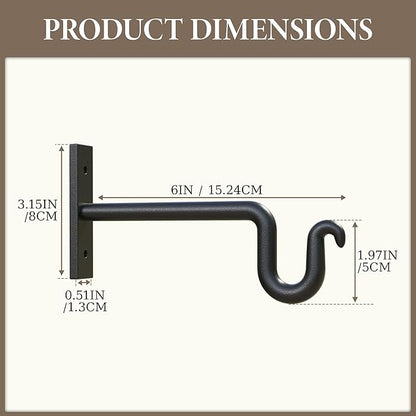 2 Pack 6 Inch Plant Hanger Plant Hook - Metal Plant Bracket Wall Hooks for Hanging Flower Basket, Lanterns, Bird Feeder, Wind Chimes Indoor & Outdoor.
