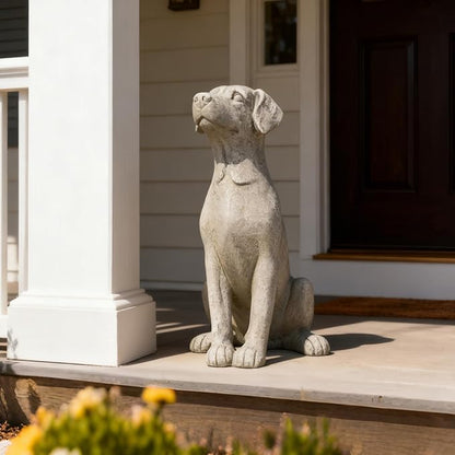 Cynkeyee Outdoor Garden Dog Statue - 15 Inch Resin Sitting Labrador Sculpture, Decorative Figurine for Patio, Lawn, Yard, Porch (White)