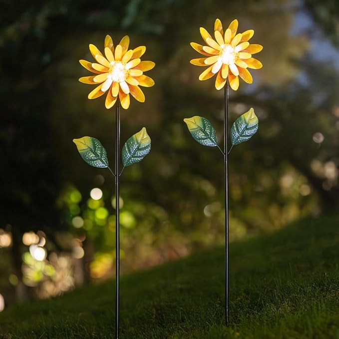 Solar Sunflower Wind Spinners Outdoor 2 Pack,Flower Windmill for Yard Art Decor,Pinwheels for Spring Outdoor Garden Lawn Patio Decor