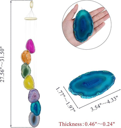 Yoption Wind Chimes Unique Colorful Natural Agate Slices Wind Chimes for Home Garden Decoration Figurine, 27-31 inch