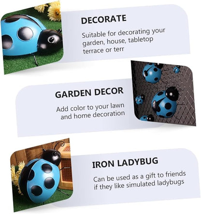 Holibanna 3pcs Simulation Ladybug Decorations for Garden Iron Art Ladybug Statues Outdoor Decor for Home Villa Courtyard Garden Ornaments
