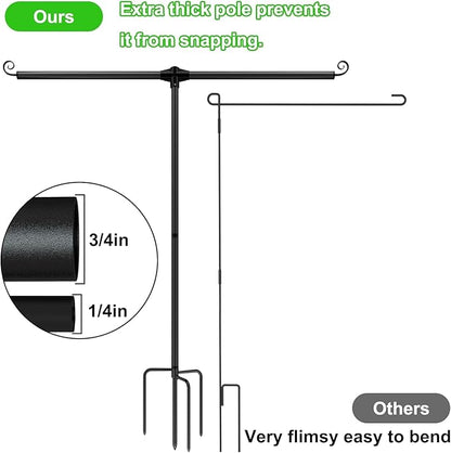 Garden Flag Stand Holder with 4 Prong Base for Double Flags, 3/4 Inch Extra Thick Heavy Duty Yard Flag Holder for Outside 12x18 Home Patio Decor