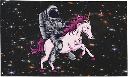 Astronaut Unicorn Flag 3x5 Ft Outdoor Indoor With Grommet Garden Yard Banner Decorative Sign