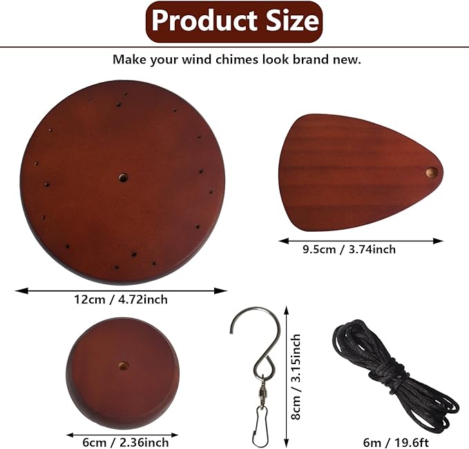 Wind Chime Replacement Parts, 28 PCS Windchime Repair Kit Including Round Top, Clapper, Wind Catcher, 19.6FT Nylon Cord, DIY Wind Chime Supplies (Dark Brown)
