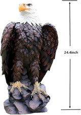 H:24.4 inch Bald Eagle Statue Outdoor, Large Realistic Eagle Sculpture for Garden Decor, Hand-Painted Resin Lawn Eagle Statue, Majestic Yard Art and Patio Decoration