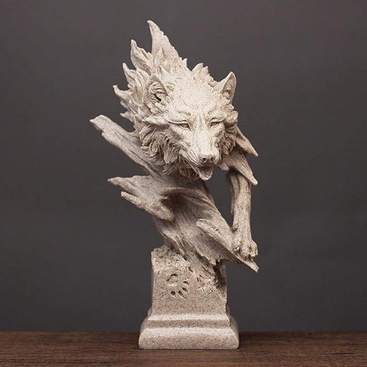 Garden Ornaments Decor Statue Outdoor,Abstract Unique Statue Sculpture Creative Statues and Sculptures Outdoor Decor for Garden,Resin Wolf Statue Wolf Head Abstract Sculpture Feather