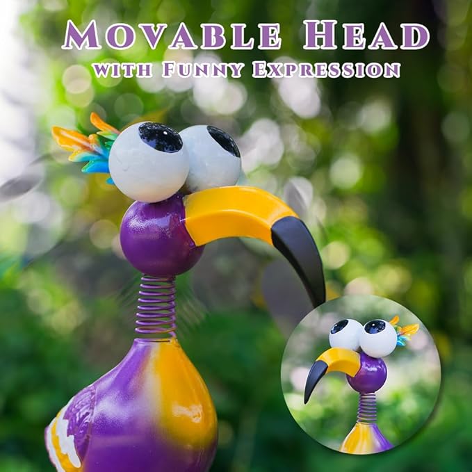 Metal Funny Bird Garden Statues Outdoor Decor, Purple Crane Yard Sculptures Art Decoration for Home Outsiede Patio Lawn Backyard, Gift for Women Lovers Moms
