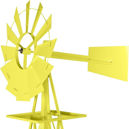 VINGLI 8FT Ornamental Windmill Backyard Garden Decoration Weather Vane, Heavy Duty Metal Wind Mill w/ 4 Legs Design,Yellow