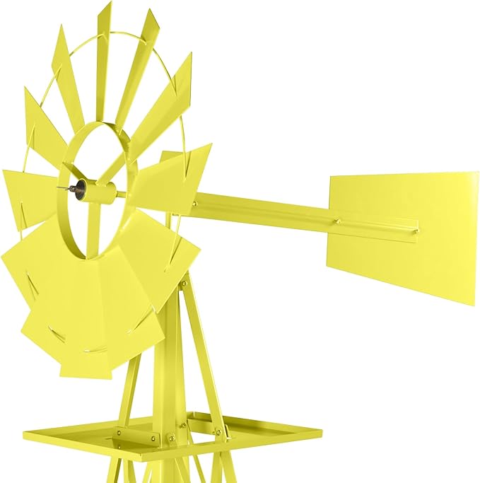 Metal Windmill for Garden Yard Decor, 8ft Tall Windmill Pinwheels Outdoor with Spinning Blades, Weather Vanes Lawn Ornaments, Weather-Resistant, Yellow