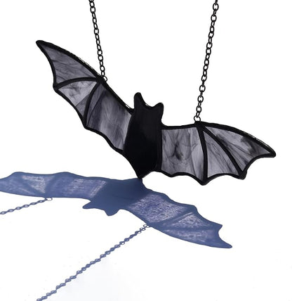 Bat Stained Glass Window Hanging Suncatcher for Window,Halloween Bat Decoration 7.1×3.0 inch…