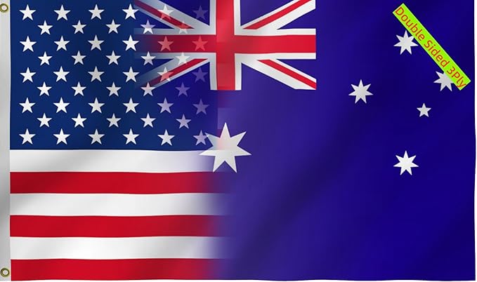 USA Australia Combination Flag 3X5FT, Double Sided 3Ply, American Australian Flags, Men Women Banner,Vibrant Colors, Double Stitched with 2 Brass Grommets, Bar Garden Street Decoration, GYM, Office Decor,Indoor Outdoor Use,Gifts. (US-AUS-Z, 3x5ft3ply)