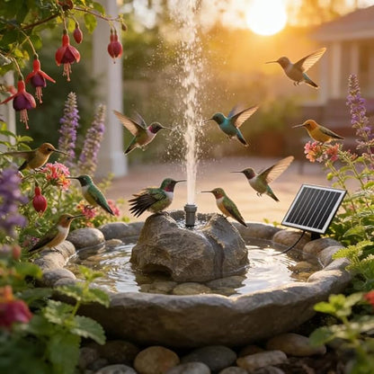 Realistic Granite Rock Solar Bird Bath Fountain, Exquisite Solar Fountain for Bird Bath, Solar Powered Water Fountain with 10 Nozzles, for Garden, Pond, Bird Baths (White)