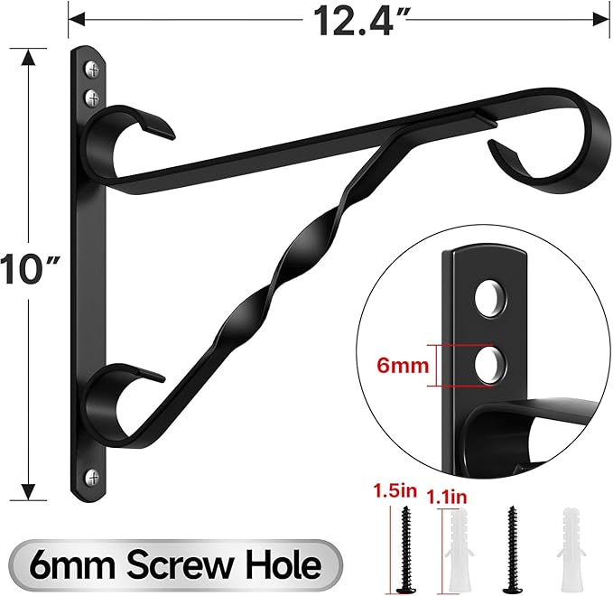 AMAGABELI GARDEN & HOME 4 Pack Hanging Plant Brackets Outdoor 10 inch Metal Fence Wall Plant Hanger Hooks for Hanging Flower Baskets Bird Feeders Lanterns Wind Chimes Rust-Resistant Black