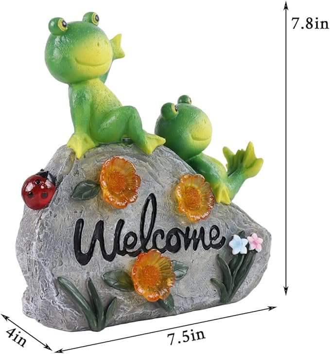 Generic Solar Garden Outdoor Statues Solar Frog Garden Decor Lawn Decor Frog Figurine for Patio with 4 LED Light Cute Frog Face with Solar Lights Gardening Gifts for Mom, Green