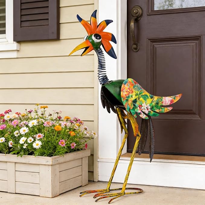 24'' Metal Wacky Peacock Garden Statues Outdoor Decor, Rooster Decor Chicken Yard Sculptures Art Decoration for Home Outsiede Patio Lawn Backyard, Gift for Women Lovers Moms(Red & Green)